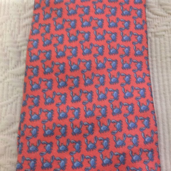 BATTISTONI ROMA Crab with Claws Nectk Tie Salmon Pink & Blue BAT 0833 - Picture 1 of 9